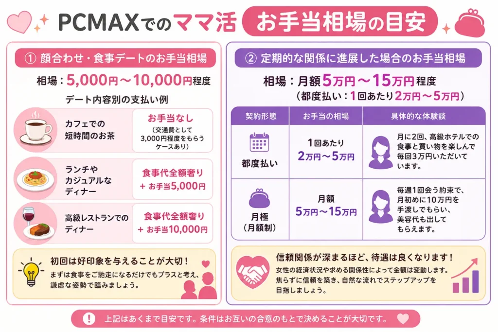 PCMAXでのママ活の「お手当相場（料金）」の目安