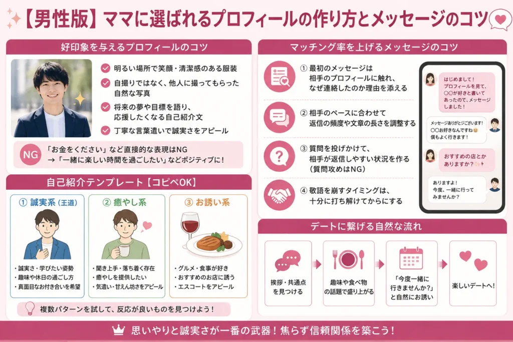 【男性版】ママに選ばれるプロフィールの作り方とメッセージのコツ