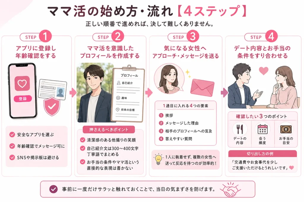 ママ活の始め方・流れ【4ステップ】