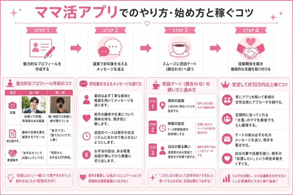 ママ活アプリでのやり方・始め方と稼ぐコツ