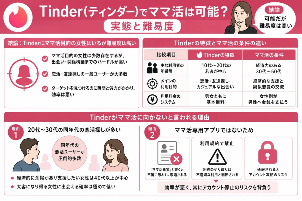 Tinder(ティンダー)でママ活は可能？実態と難易度
