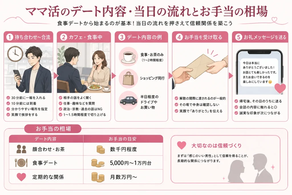 ママ活のデート内容・当日の流れとお手当の相場