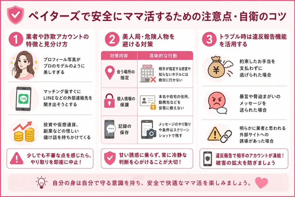 ペイターズで安全にママ活するための注意点・自衛のコツ
