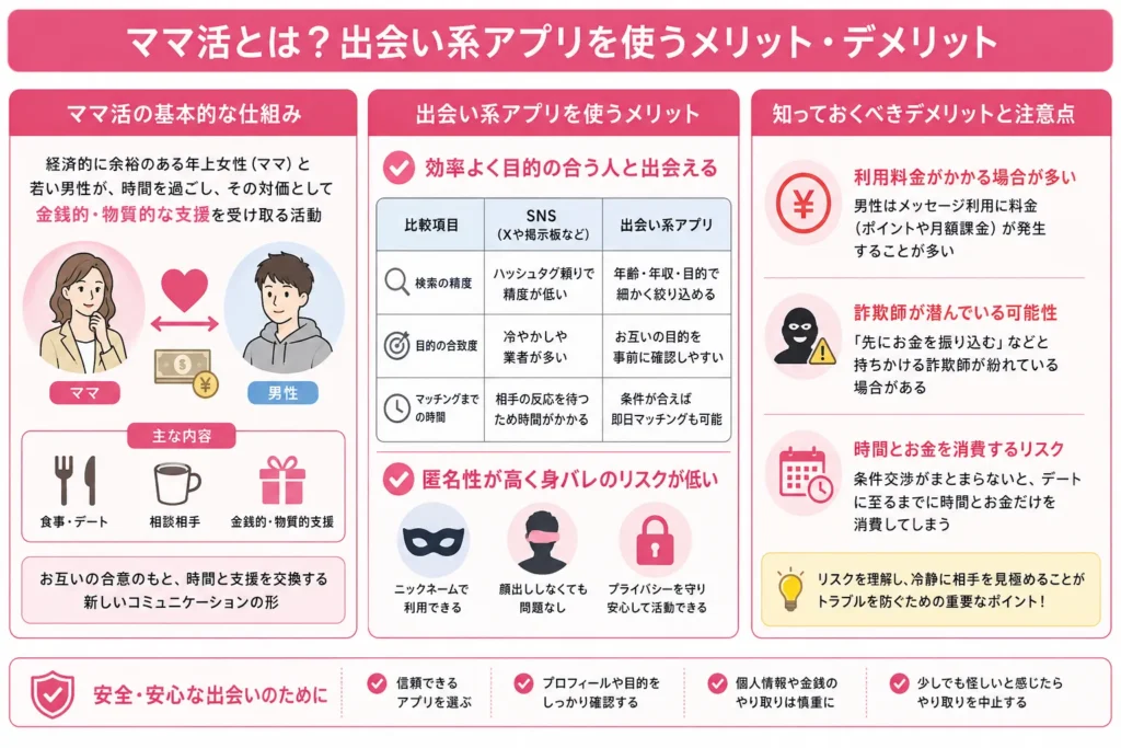 ママ活とは？出会い系アプリを使うメリット・デメリット