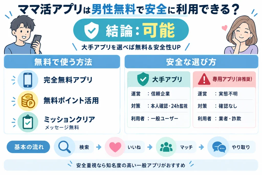 ママ活アプリは男性無料で安全に利用できる?